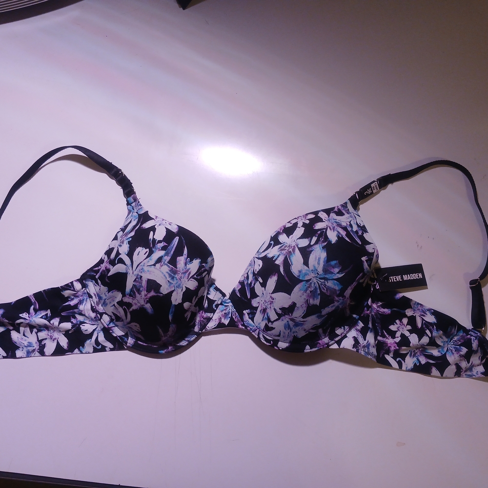 Steve Madden Black Floral Bra